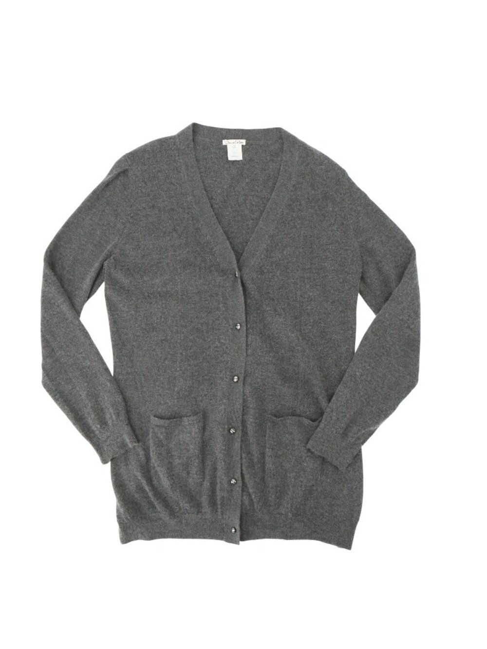 Oscar de la Renta Cashmere Silk Heathered Gray Shoulder Pleat Cardigan Sweater L